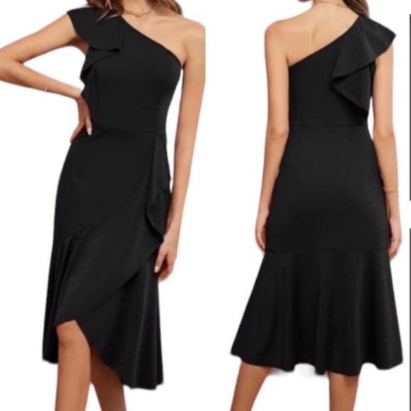 Grace Karin Dresses & Skirts - NWT! GRACE KARIN One Shoulder Dresses Sleeveless Ruffle Midi Cocktail Dress